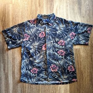 Harley Davidson XL 100% Silk Button Down Floral Hawiian Shirt By Peter Tilokani